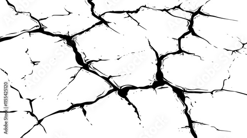 Cracked surface. Black branched lines. Cracks and scratches. Textured pattern of dry earth or damaged wall. Vector illustration.