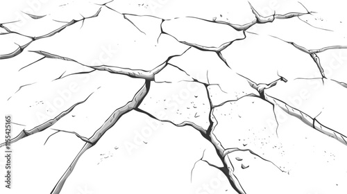 Deep cracks. Grunge texture of branched lines. Broken damaged wall or parched earth, cracked concrete or asphalt surfaces. Vector illustration.
