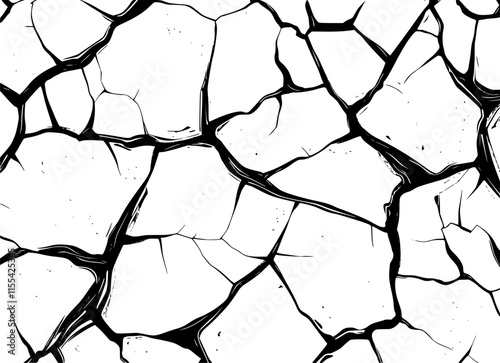 Cracked surface. Cracks and scratches. Black branched lines. Textured pattern of dry earth or damaged wall. Vector illustration.