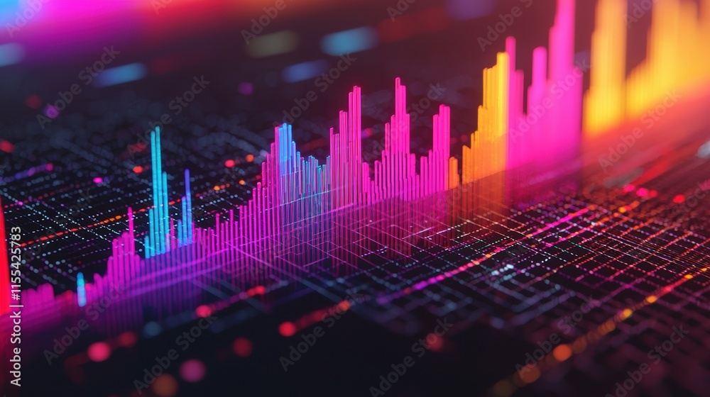 Colorful holographic chart representing innovative business goals, visualizing data analysis with modern technology Colorful holographic chart representing innovative business goals, visualizing data analysis with modern technology