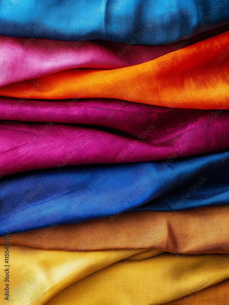 Colorful Flowing Silk Fabric Layered Textures in Vibrant Rainbow Hues for Fashion Accent : Generative AI Colorful Flowing Silk Fabric Layered Textures in Vibrant Rainbow Hues for Fashion Accent : Generative AI