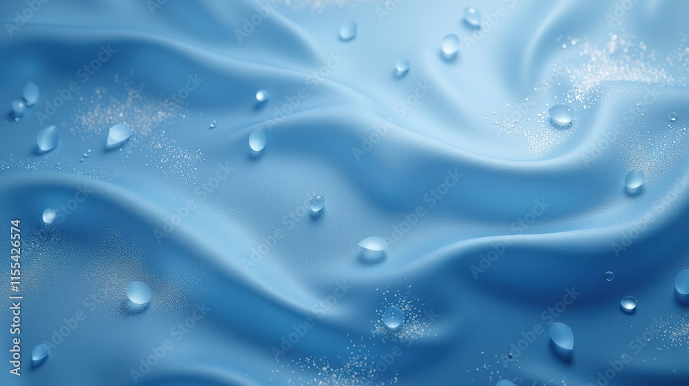 Blue fabric with water droplets and subtle sparkles. Blue fabric with water droplets and subtle sparkles.