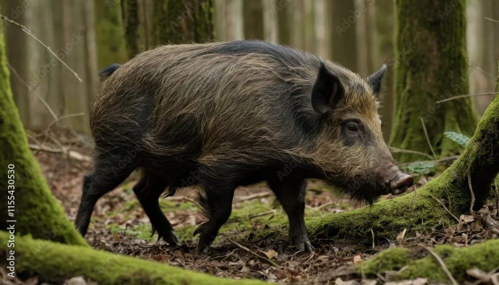 Wild Boar in a Lush Forest