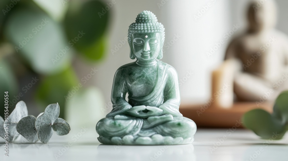 Serene Jade Buddha Figurine with Fine Details Serene Jade Buddha Figurine with Fine Details