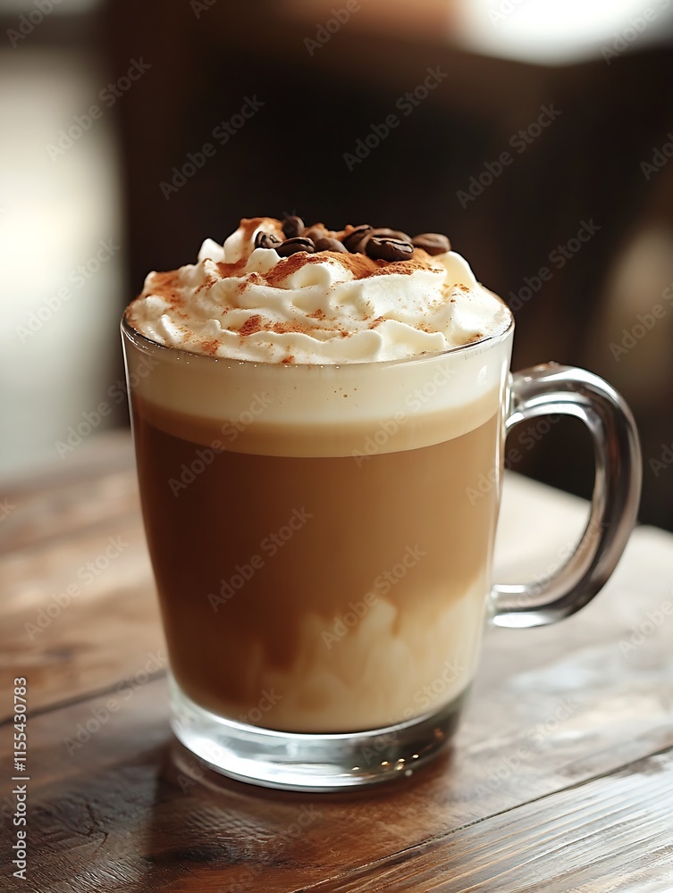 Rich Espresso Latte with Whipped Cream and Chocolate Sprinkles in a Clear Cup : Generative AI Rich Espresso Latte with Whipped Cream and Chocolate Sprinkles in a Clear Cup : Generative AI