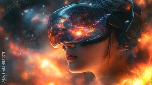 South Asian preteen engages with virtual reality in a cosmic themed experience