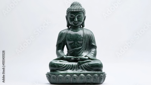 Intricate Jade Buddha Statue with Calm Expression