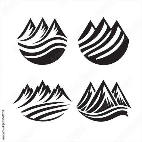 four black color mountain peaks silhouettes with vector eps illustrations on a white background high-quality fully editable file
 photo