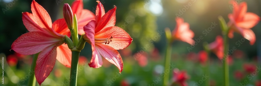 Amaryllis Cherry Nymph in a garden among other blooming plants, cherry blossom, amaryllis, nymph Amaryllis Cherry Nymph in a garden among other blooming plants, cherry blossom, amaryllis, nymph