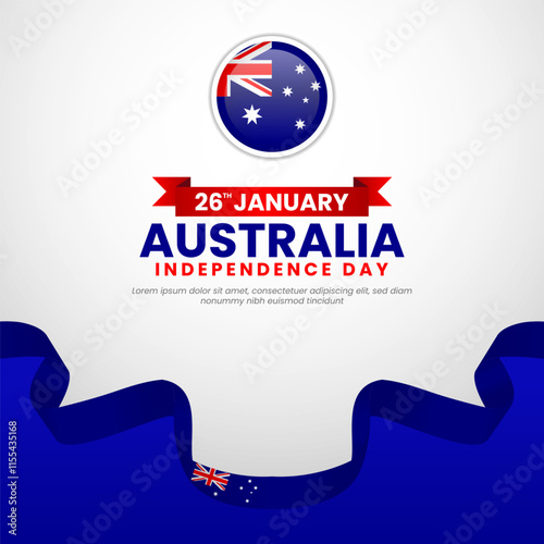 Australia day waving ribbon flag square banner background design for independence day