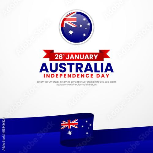 Australia day waving ribbon flag square banner background design for independence day