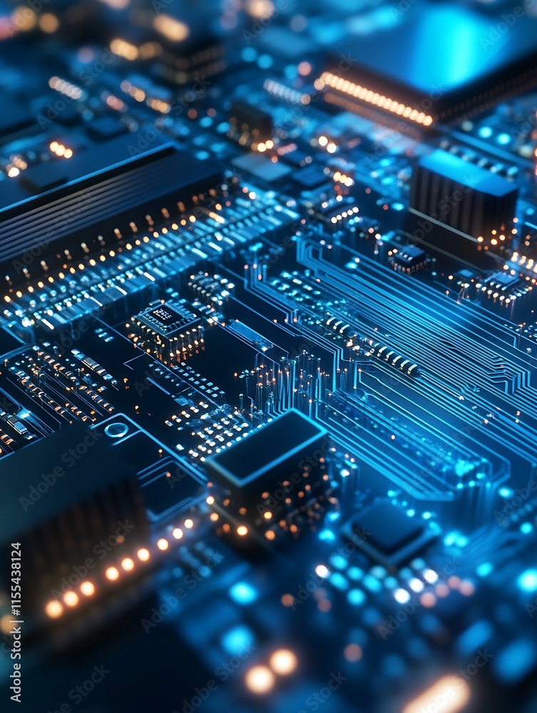 Technologically advanced illuminated blue electronic circuit board reflecting future innovations : Generative AI Technologically advanced illuminated blue electronic circuit board reflecting future innovations : Generative AI