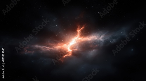 A space filled with stars and a large orange cloud photo