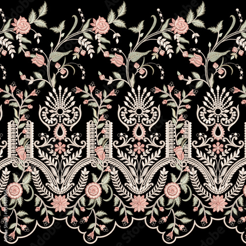 A beautiful lace border embroidery design for textile print on fabric.