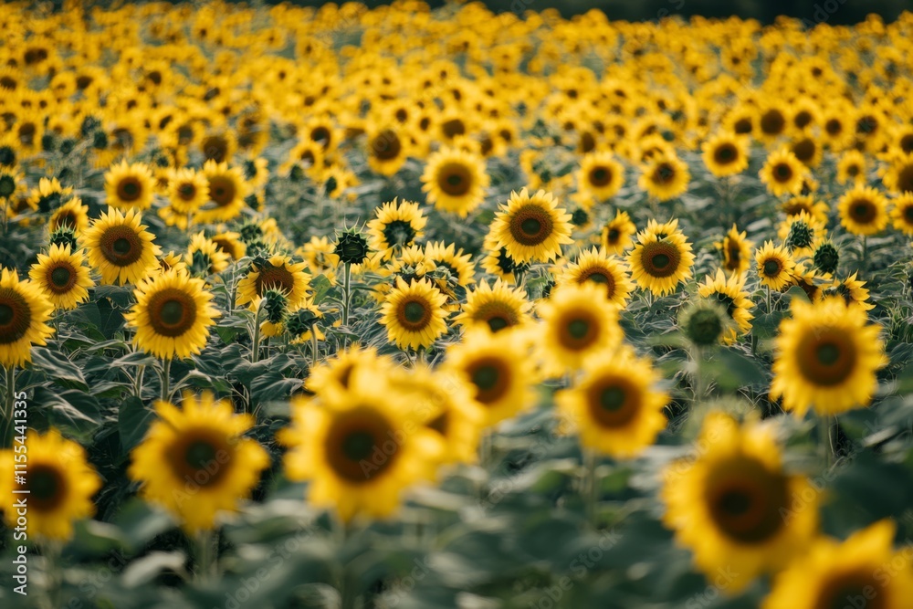 Vibrant Sunflower Field in Full Bloom under Summer Sky Vibrant Sunflower Field in Full Bloom under Summer Sky