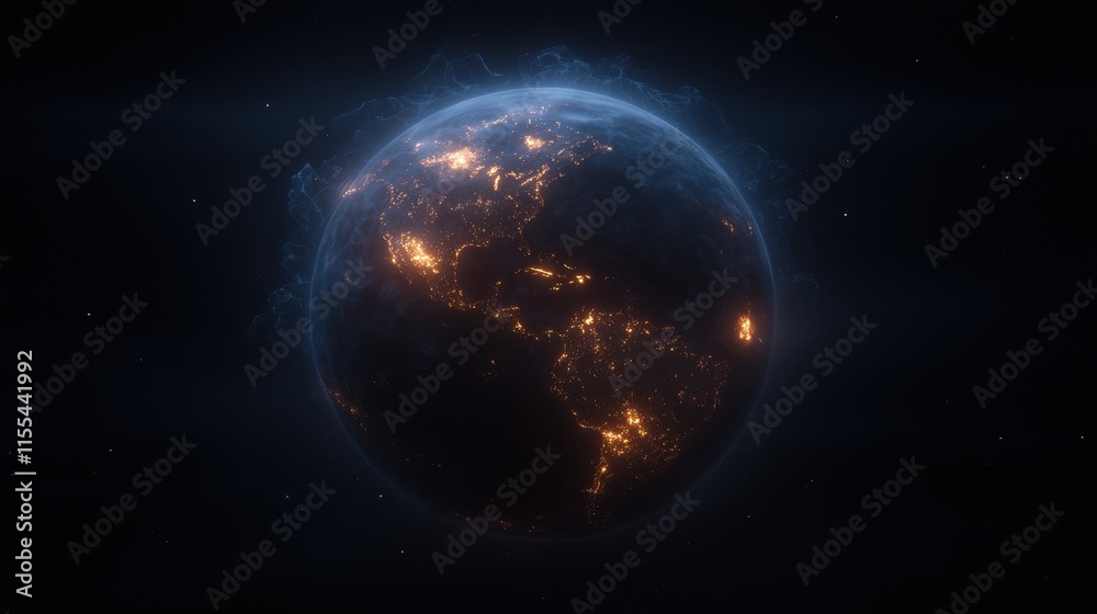 Fototapeta premium A planet with a bright orange glow surrounding it