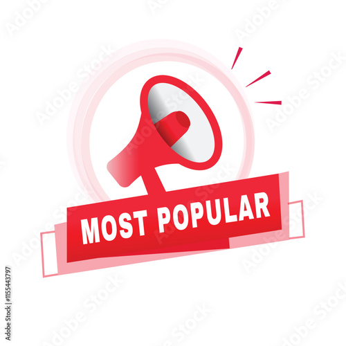Most popular banner speech symbol.  Vector illustration isolated for announce, business concept.