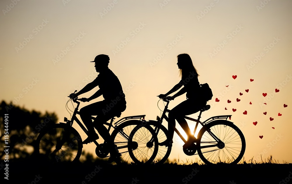 Obraz premium silhouette for valentines Cycling with Love
