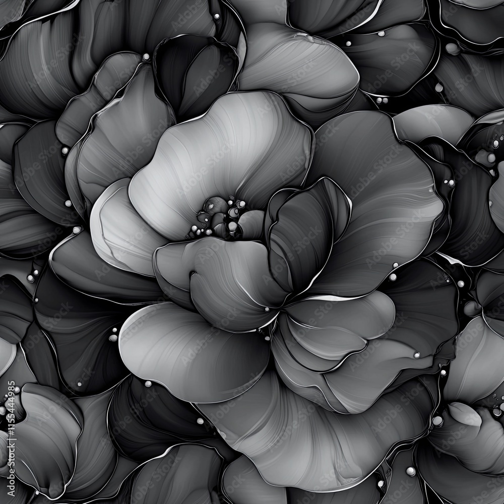 Fototapeta premium Monochrome Ink Splatter Floral Patterns