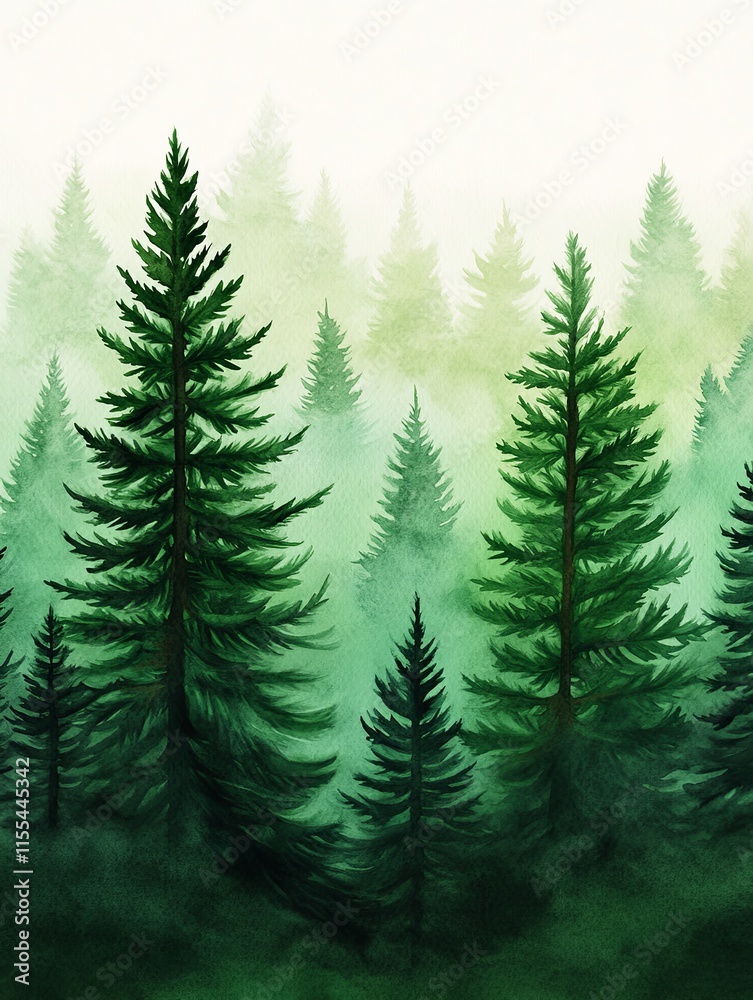 Obraz premium Serene Watercolor Forest Scene with Layers of Green