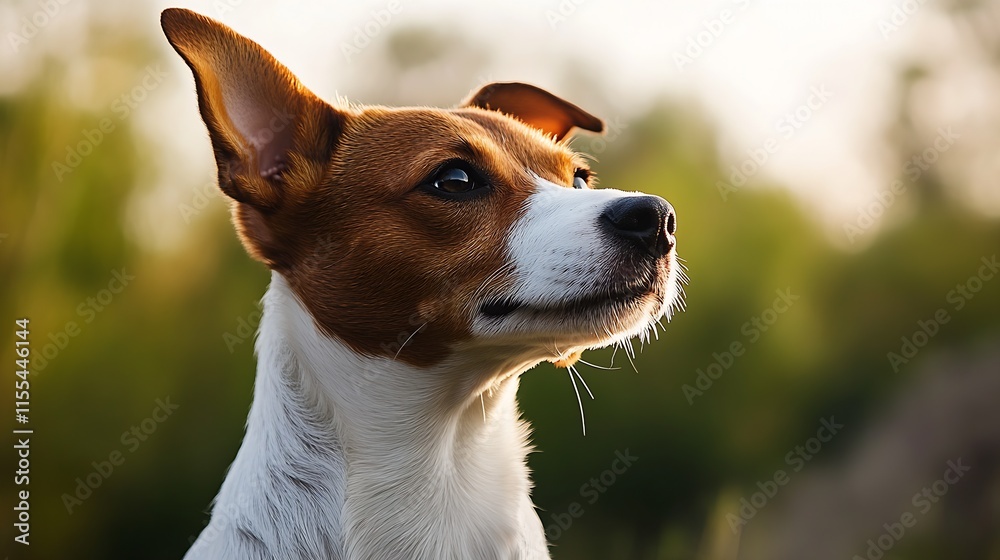 Jack Russell Terrier Closeup with Keen Expression Against Soft Green Background : Generative AI Jack Russell Terrier Closeup with Keen Expression Against Soft Green Background : Generative AI