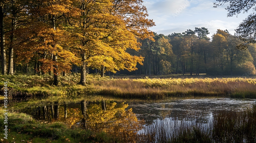 Serene Autumn Lake Reflecting Vibrant Fall Foliage Amidst a Dense Forest : Generative AI Serene Autumn Lake Reflecting Vibrant Fall Foliage Amidst a Dense Forest : Generative AI