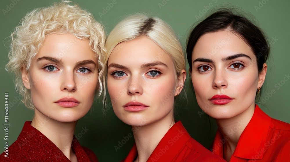 Three Beautiful Women in Red Jackets - Close Up Portrait Three Beautiful Women in Red Jackets - Close Up Portrait