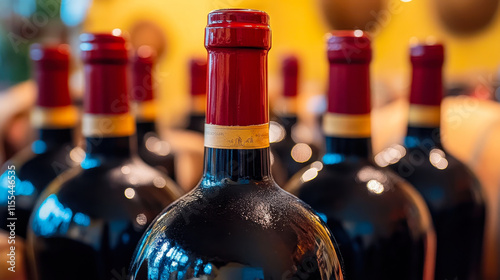 Magnum Bottles with Red Wax Seals in Winery Tasting Room Interior Decor