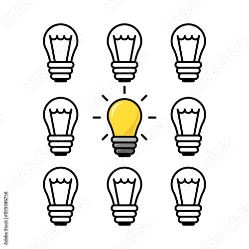 illustration cute and fun cartoon lamp bulb brainstorming idea