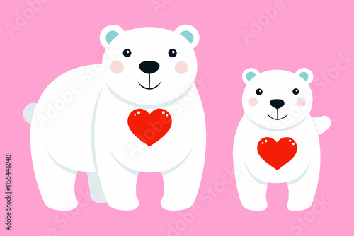 Funny polar teddy bears in love on Valentine's Day on pink