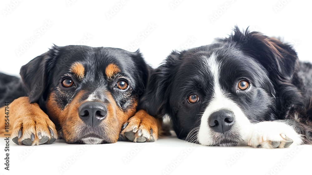 Closeup of Two Dogs Lying Side by Side with Tender Eye Contact : Generative AI Closeup of Two Dogs Lying Side by Side with Tender Eye Contact : Generative AI