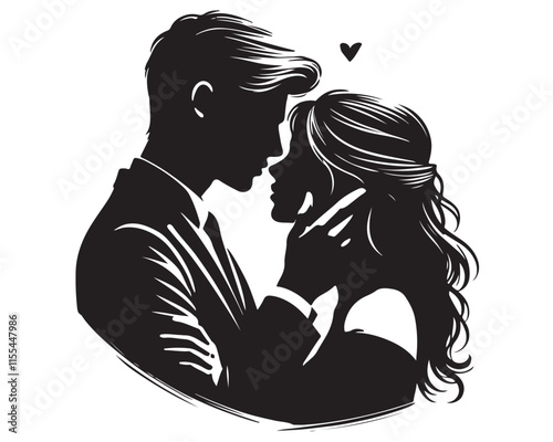 A loving Wedding Couple silhouette vector