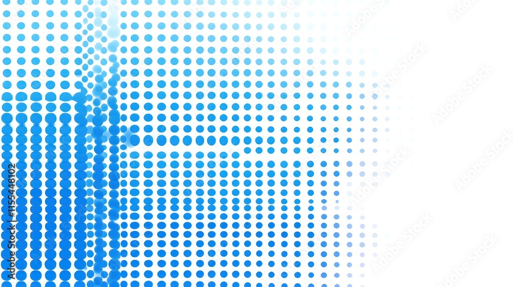 Fototapeta premium Abstract background with halftone dots in shades of blue fading to white.