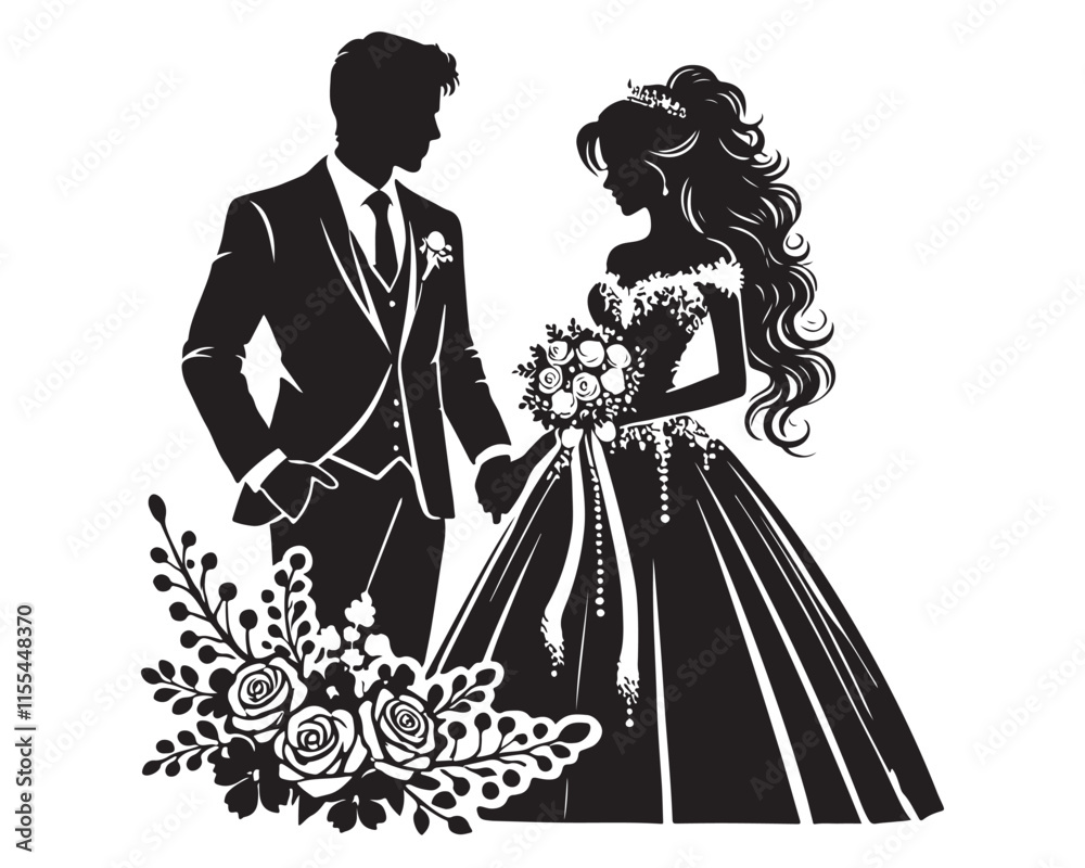 A loving Wedding Couple silhouette vector A loving Wedding Couple silhouette vector