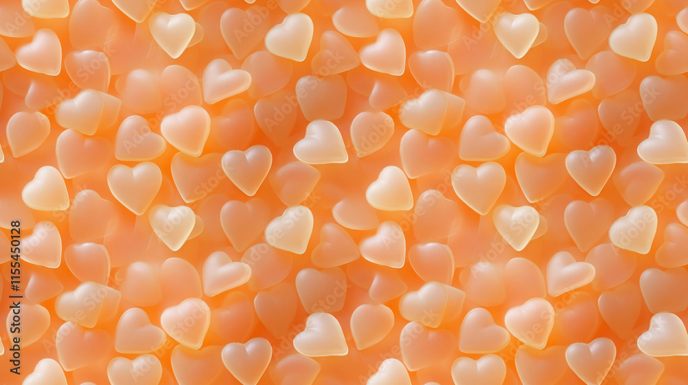 soft jelly 3d hearts, orange repeatable seamless background tile
