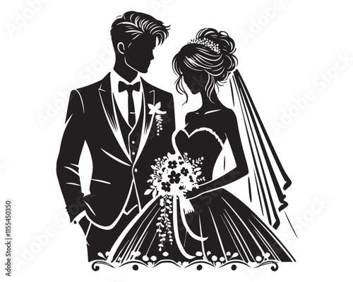 A loving Wedding Couple silhouette vector