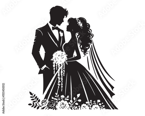 A loving Wedding Couple silhouette vector