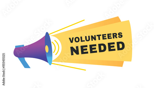 Volunteers needed banner vector sign graphic template. Announce design with megaphone.