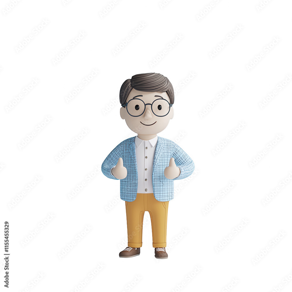 A cheerful cartoon man giving thumbs up, symbolizing positivity and success., isolated on a transparent background.