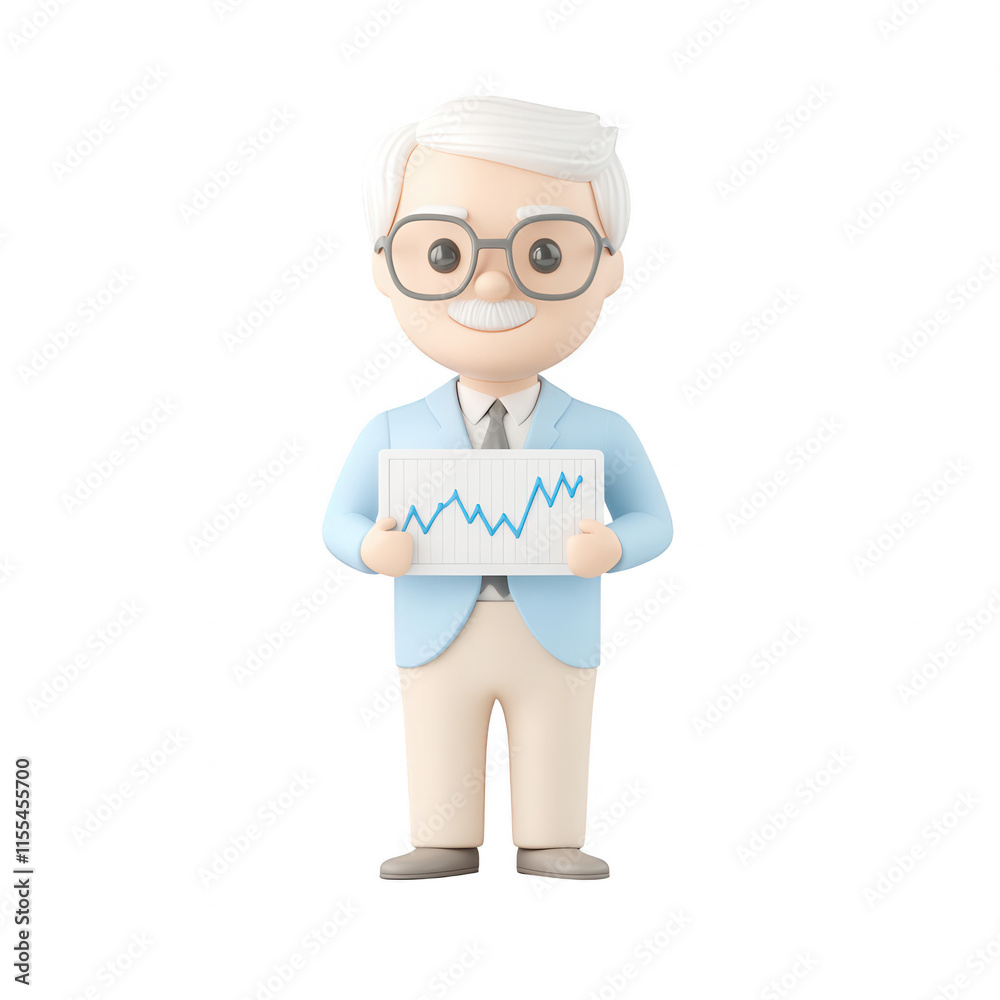 A cheerful elderly man holds a chart depicting positive growth trends in finance., isolated on a transparent background. A cheerful elderly man holds a chart depicting positive growth trends in finance., isolated on a transparent background.