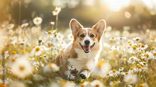 A Dog Joyfully Playing with a Beautiful Smile in a Garden