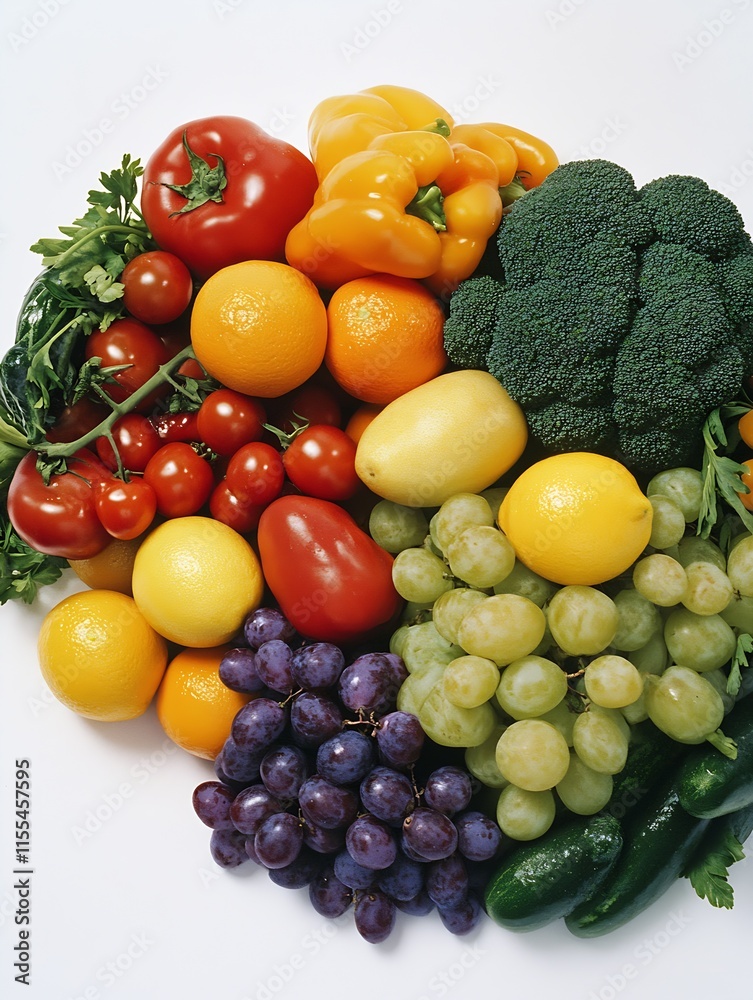 Assorted Fresh Fruits and Vegetables on White Background for Healthy Living : Generative AI Assorted Fresh Fruits and Vegetables on White Background for Healthy Living : Generative AI