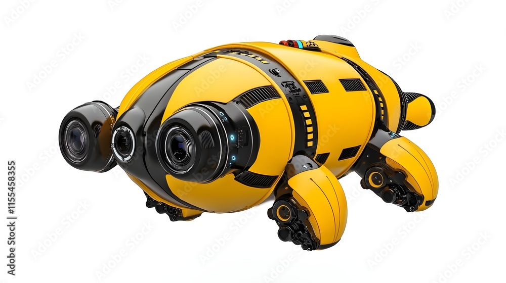 Futuristic Yellow Submersible Robot Exploring Deep Ocean Waters Futuristic Yellow Submersible Robot Exploring Deep Ocean Waters