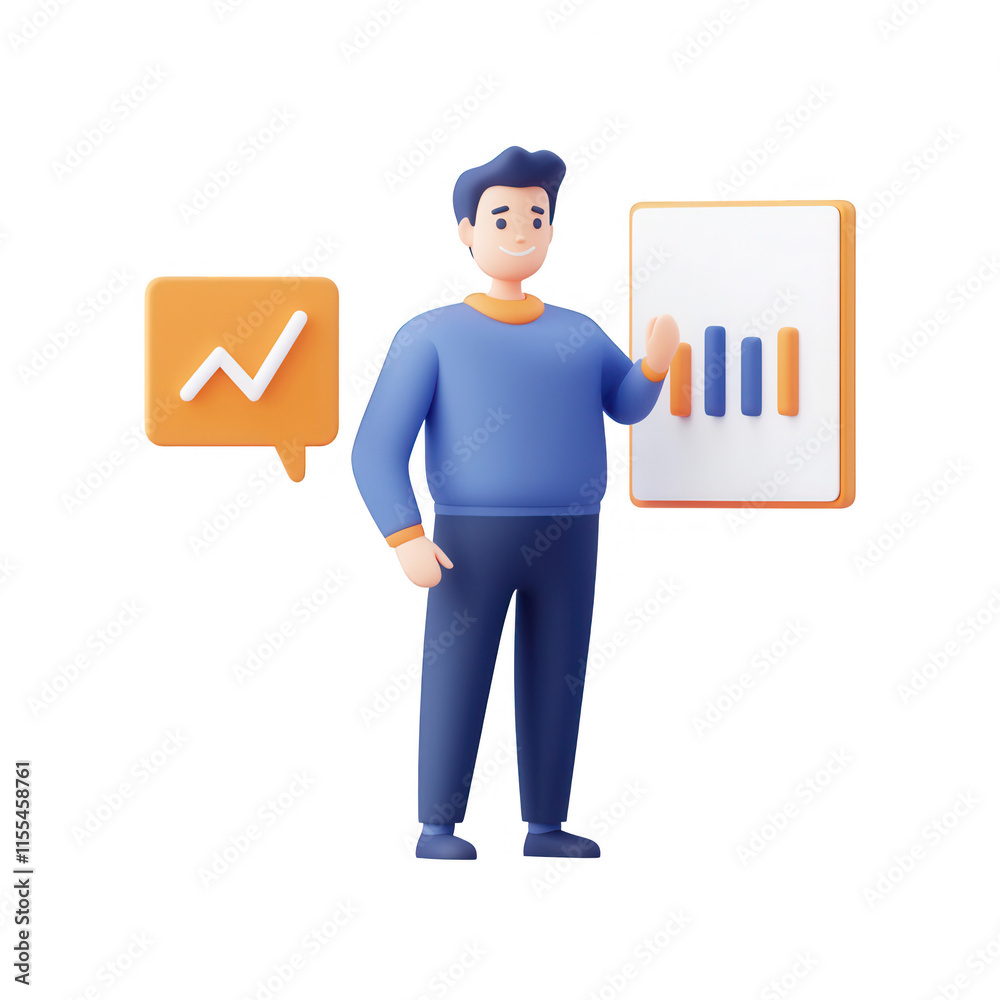 A man presenting financial data with charts and graphs in a modern style., isolated on a transparent background. A man presenting financial data with charts and graphs in a modern style., isolated on a transparent background.