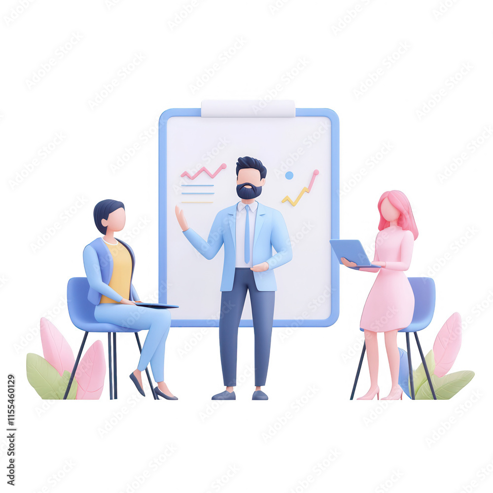 A team meeting with three professionals discussing data and strategies., isolated on a transparent background. A team meeting with three professionals discussing data and strategies., isolated on a transparent background.