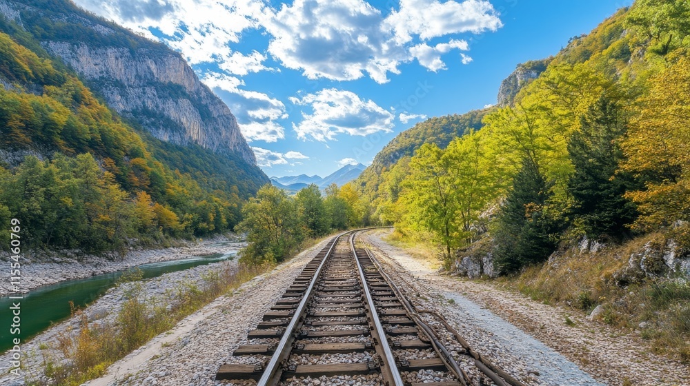 Fototapeta premium Autumn Mountain Railroad Scenic View