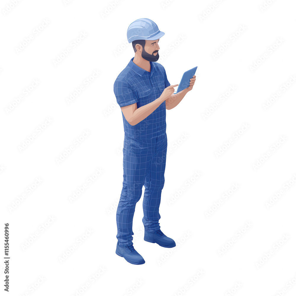 Construction worker using a tablet to monitor project progress and manage tasks., isolated on a transparent background. Construction worker using a tablet to monitor project progress and manage tasks., isolated on a transparent background.