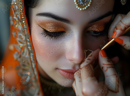 Elegant Woman in Golden Jewelry and White Saree Portrait