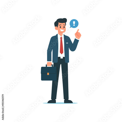 Simple Cartoon Businessman Character Illustration with Briefcase and Exclamation Speech Bubble