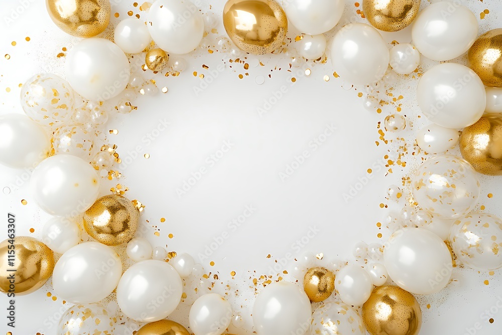 Celebratory event frame with gold and white decorations festive occasion minimalistic style elegant setup Celebratory event frame with gold and white decorations festive occasion minimalistic style elegant setup